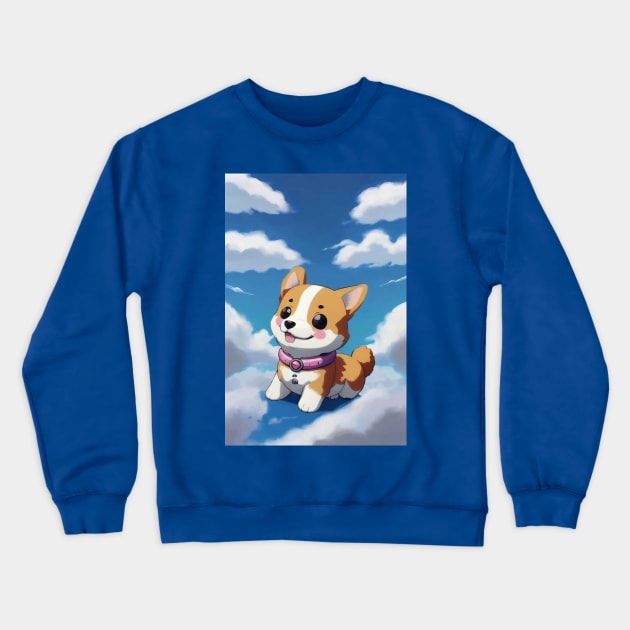 Super Cute Anime Corgi on the Clouds Crewneck Sweatshirt by FurryBallBunny